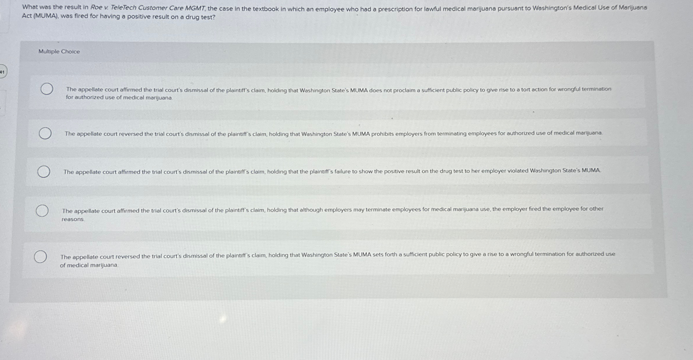  Act (MUMA), was fired for having a positive result on a