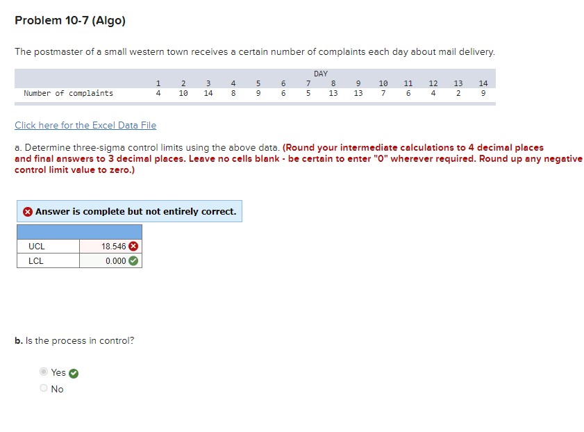  Problem 10-7(Algo) The postmaster of a small western town receives a