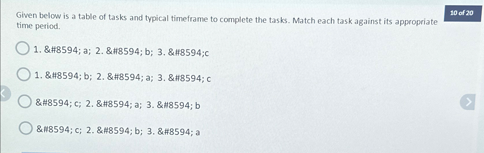  Given below is a table of tasks and typical timeframe to