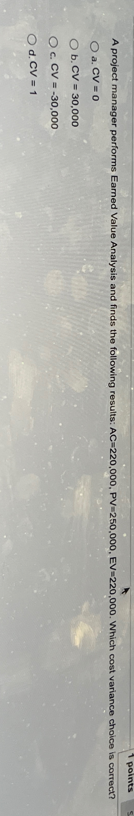  A project manager performs Earned Value Analysis and finds the following