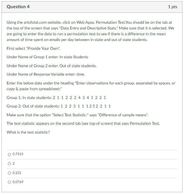  Question 4 Using the artofstaLcom website, click on Web Apps. Permutation