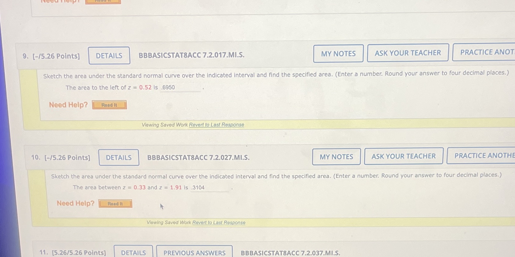  9. [-/5.26 Points] DETAILS BBBASICSTAT8ACC 7.2.017.MI.S. MY NOTES ASK YOUR TEACHER