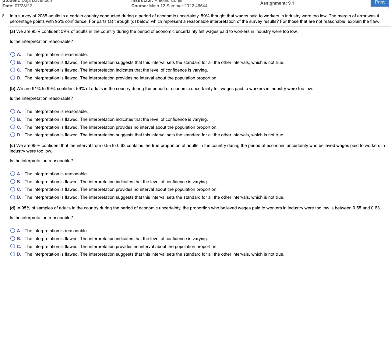 9.1 Assignment: 9.1 Print Date: 07/28/22 Course: Math 12 Summer 2022 46544