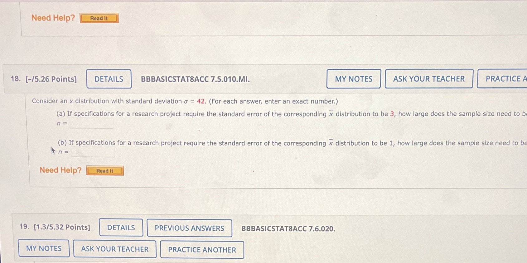  Need Help? Read It 18. [-/5.26 Points] DETAILS BBBASICSTAT8ACC 7.5.010.MI. MY