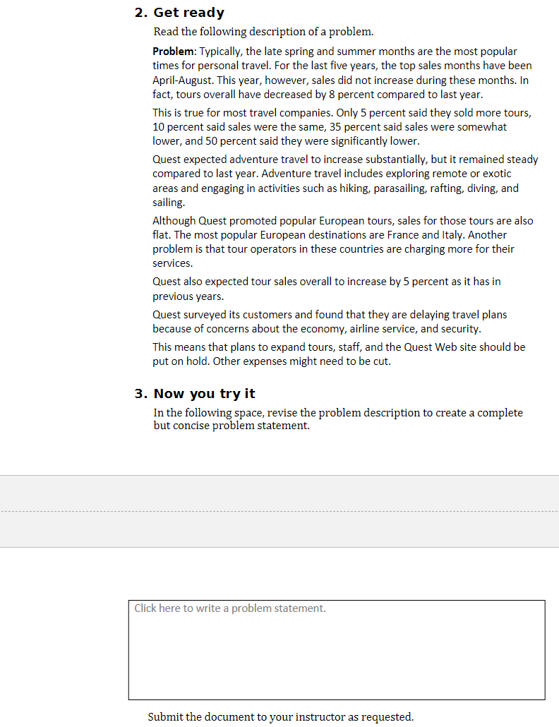  Get ready Read the following description of a problem. Problem: Typically,