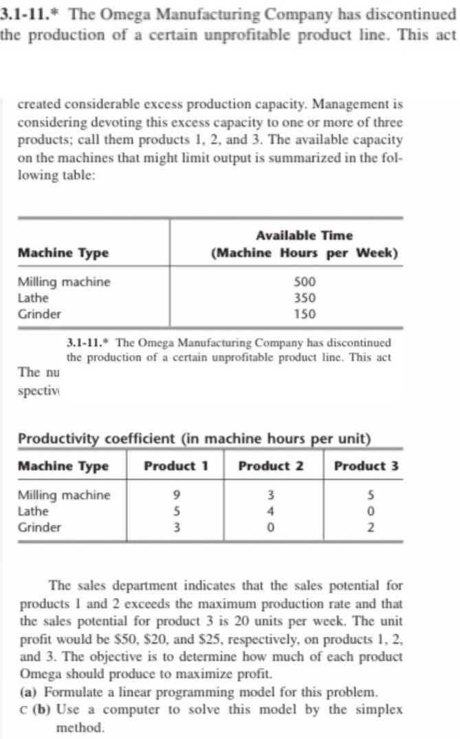  3.1-11.* The Omega Manufacturing Company has discontinued the production of a