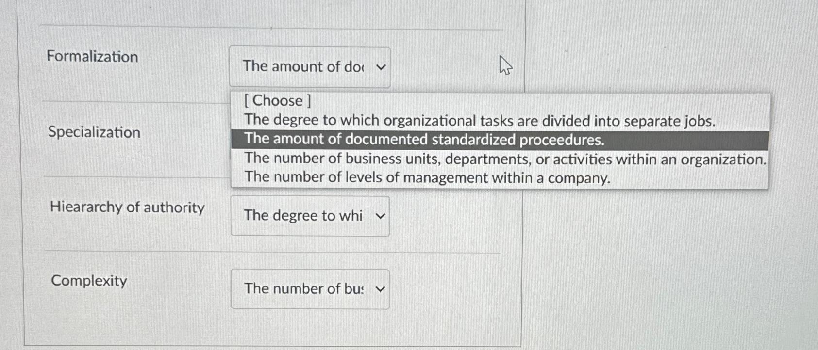  Please define each with the options below 