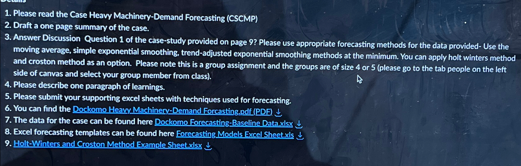  Please read the Case Heavy Machinery-Demand Forecasting (CSCMP) Draft a one