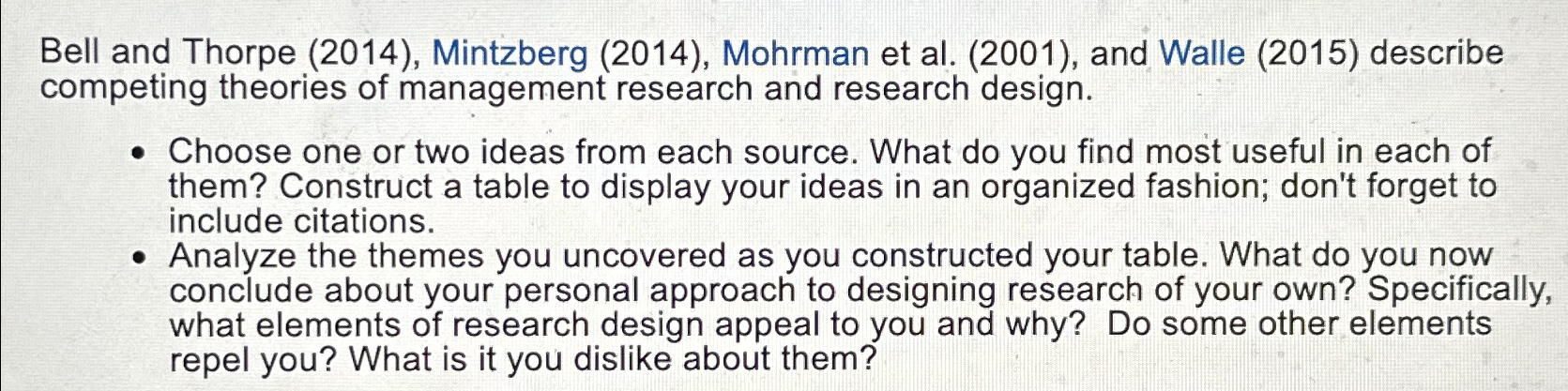  Bell and Thorpe (2014), Mintzberg (2014), Mohrman et al.(2001), and Walle