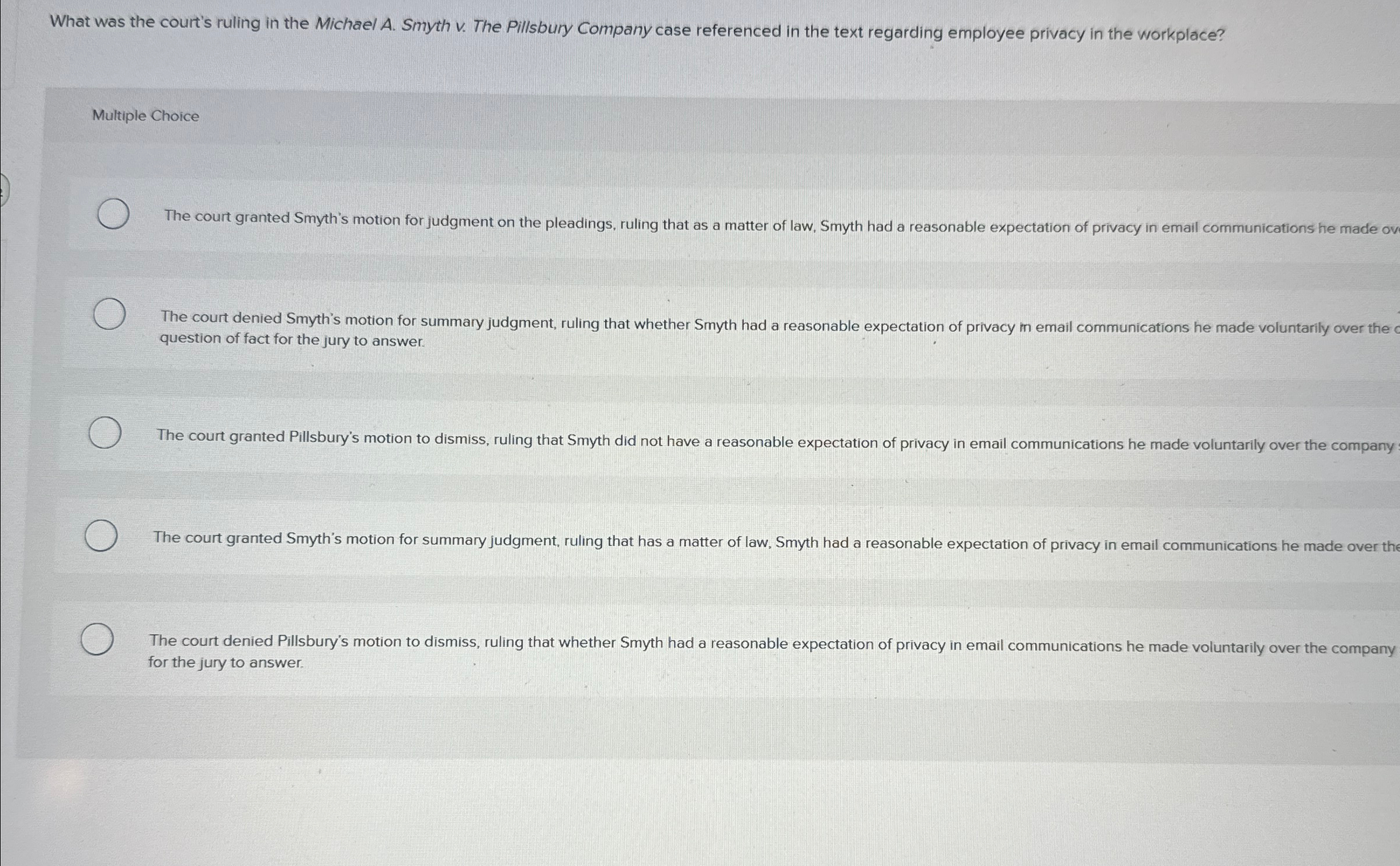  What was the court's ruling in the Michael A. Smyth v.