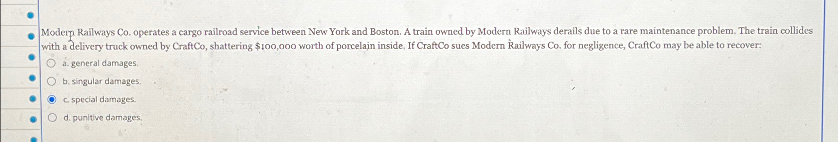  Moder Railways Co. operates a cargo railroad service between New York