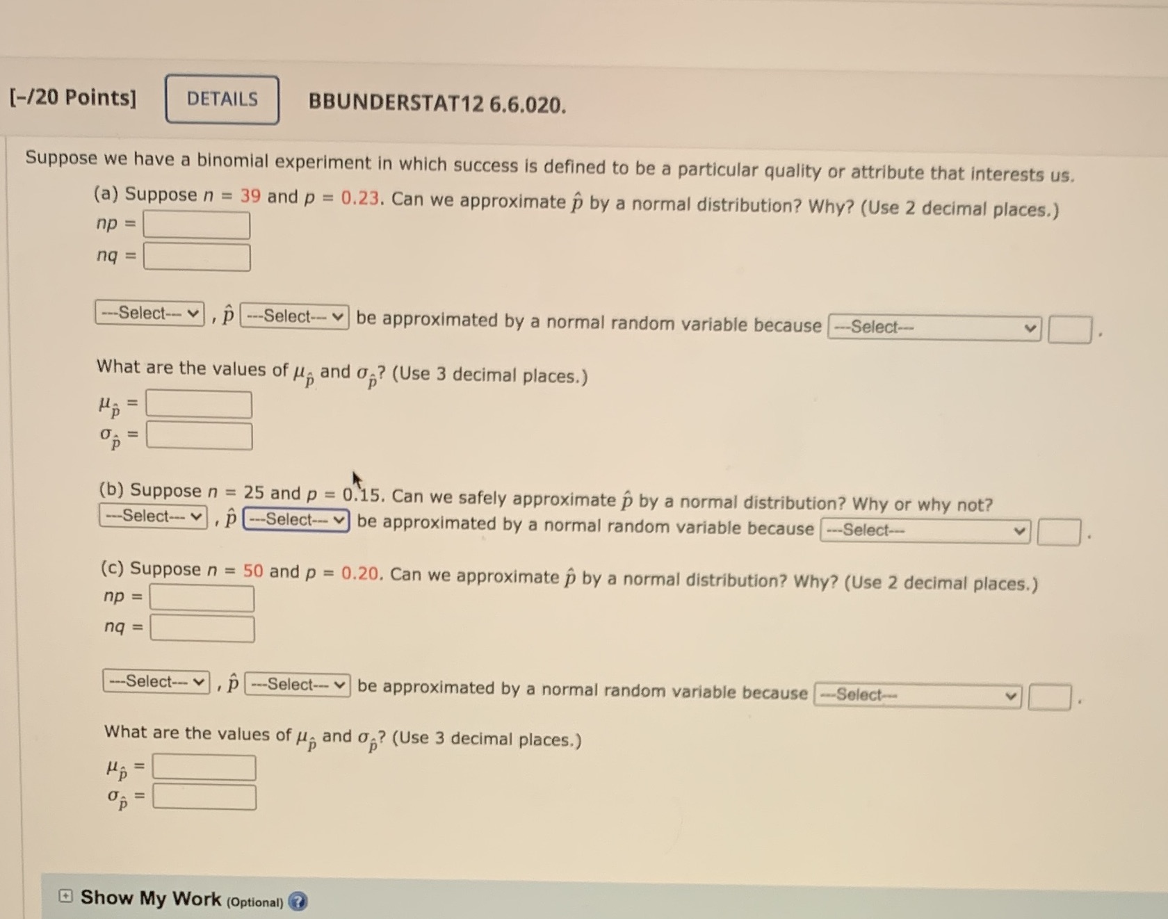 Select box 1:YesNoSelect box 2:CanCannotSelect box 3:np exceedsnq exceedsBoth np and nq