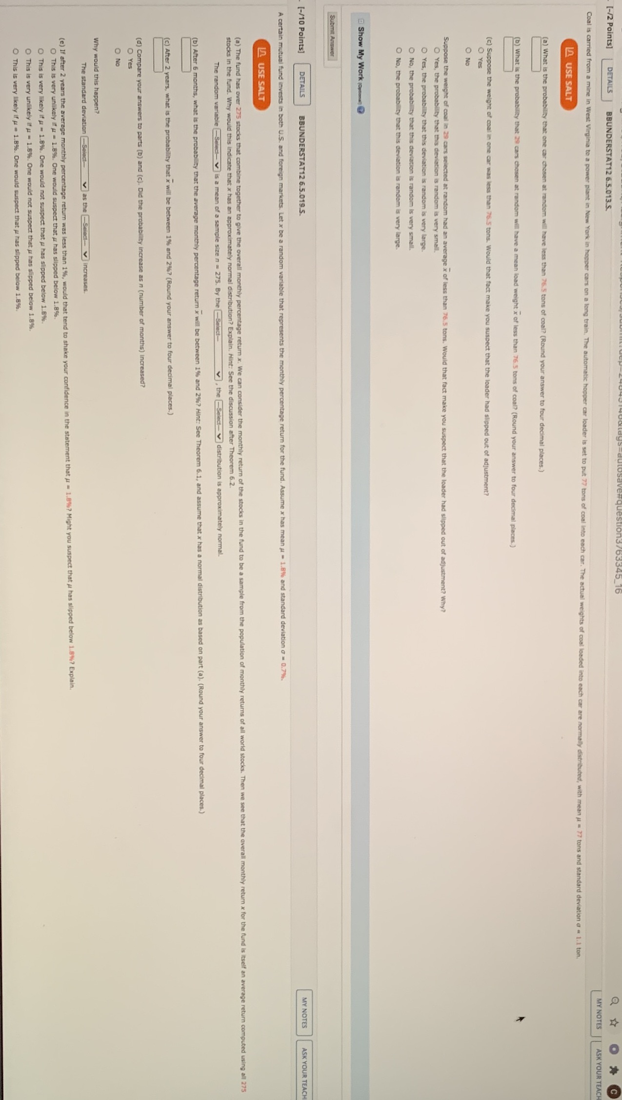 For the second question part (a), the first options are: x-bar or