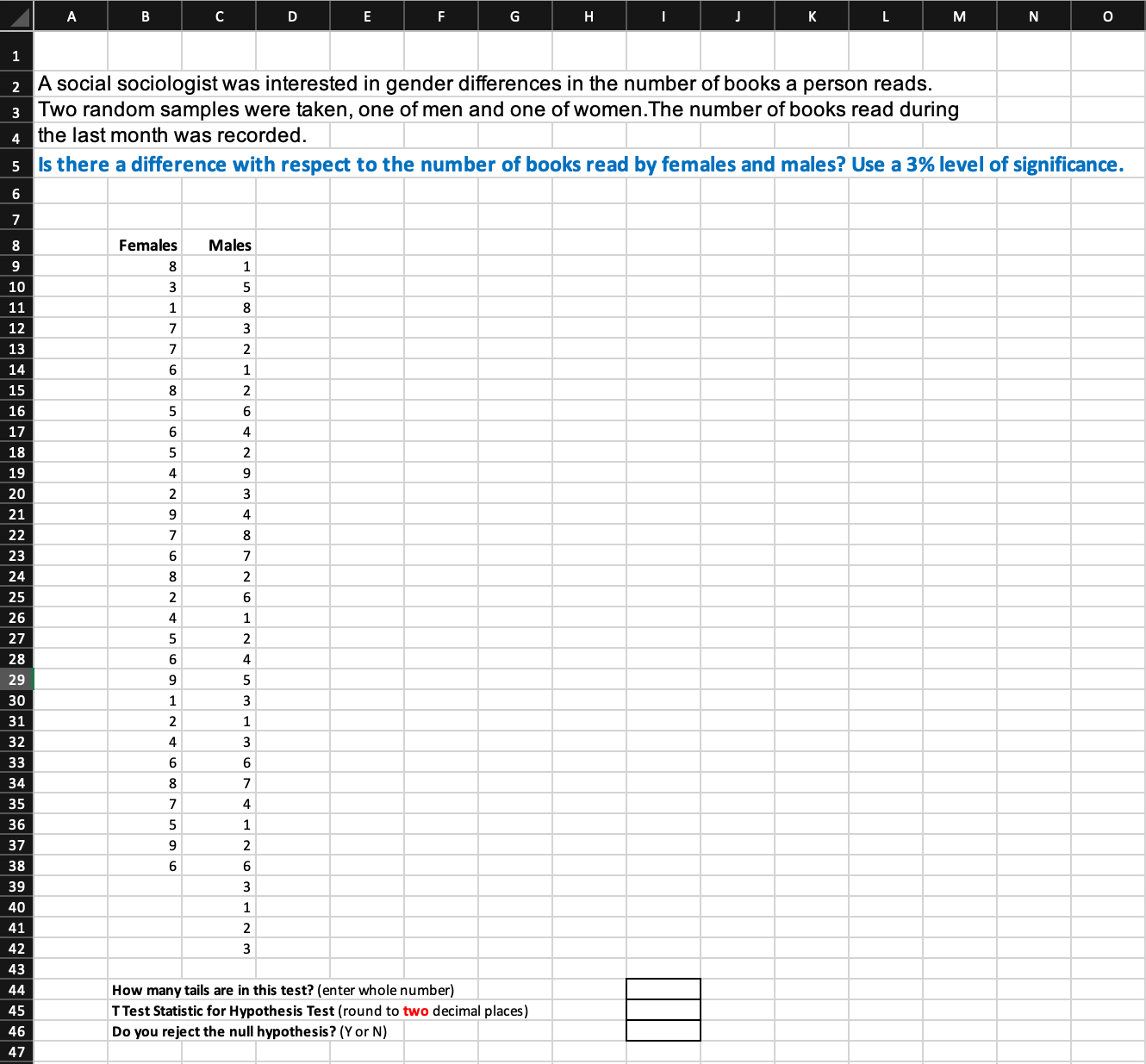 Analysis within Excel to determine some of the inputs you will require