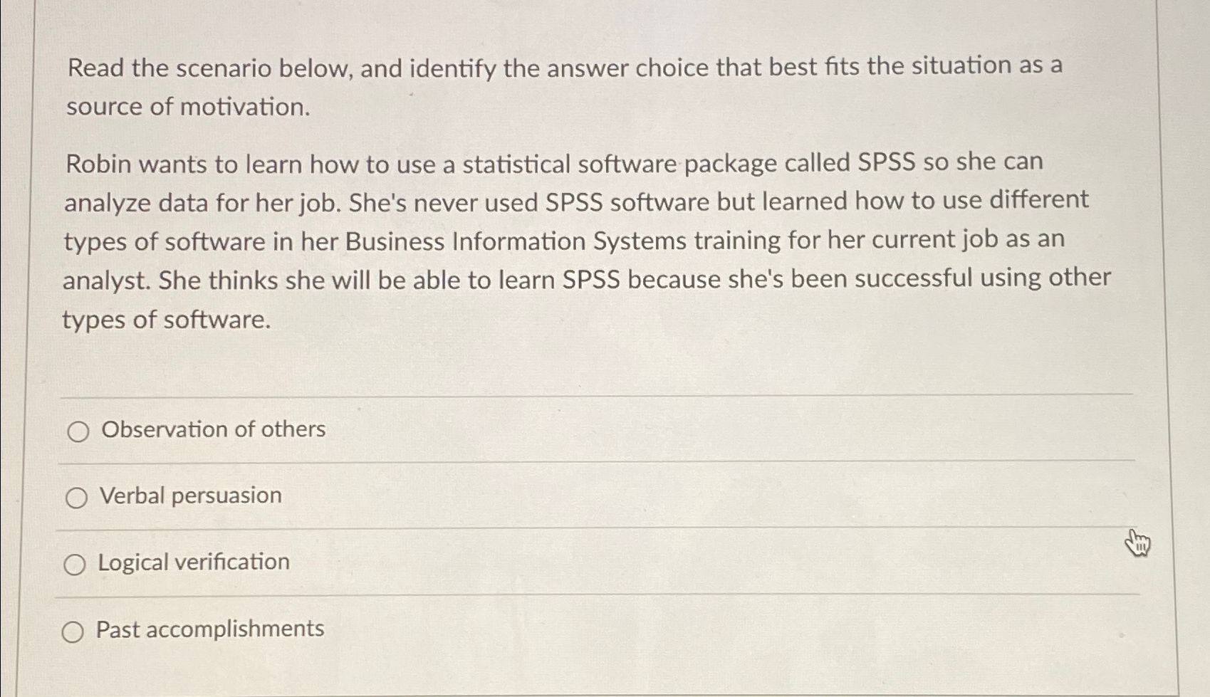  Read the scenario below, and identify the answer choice that best