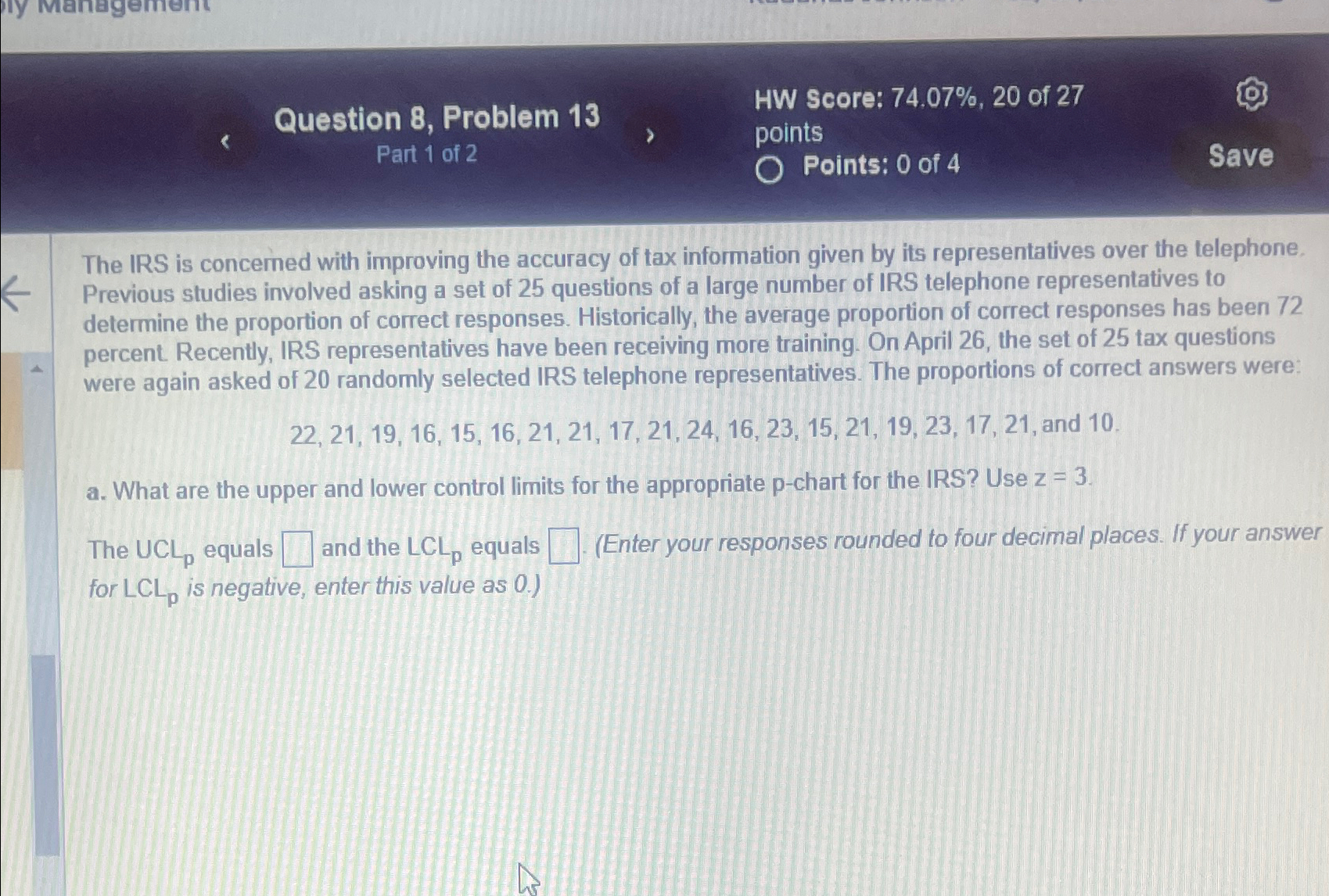  Question 8, Problem 13 HW Score: 74.07%,20 of 27 Part 1