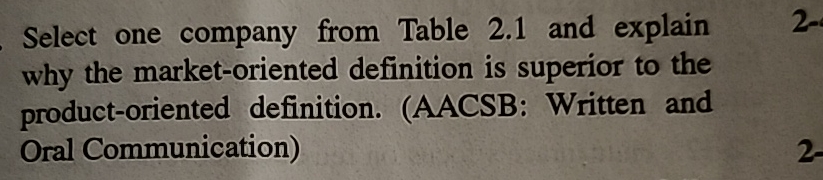  Select one company from Table 2.1 and explain why the market-oriented