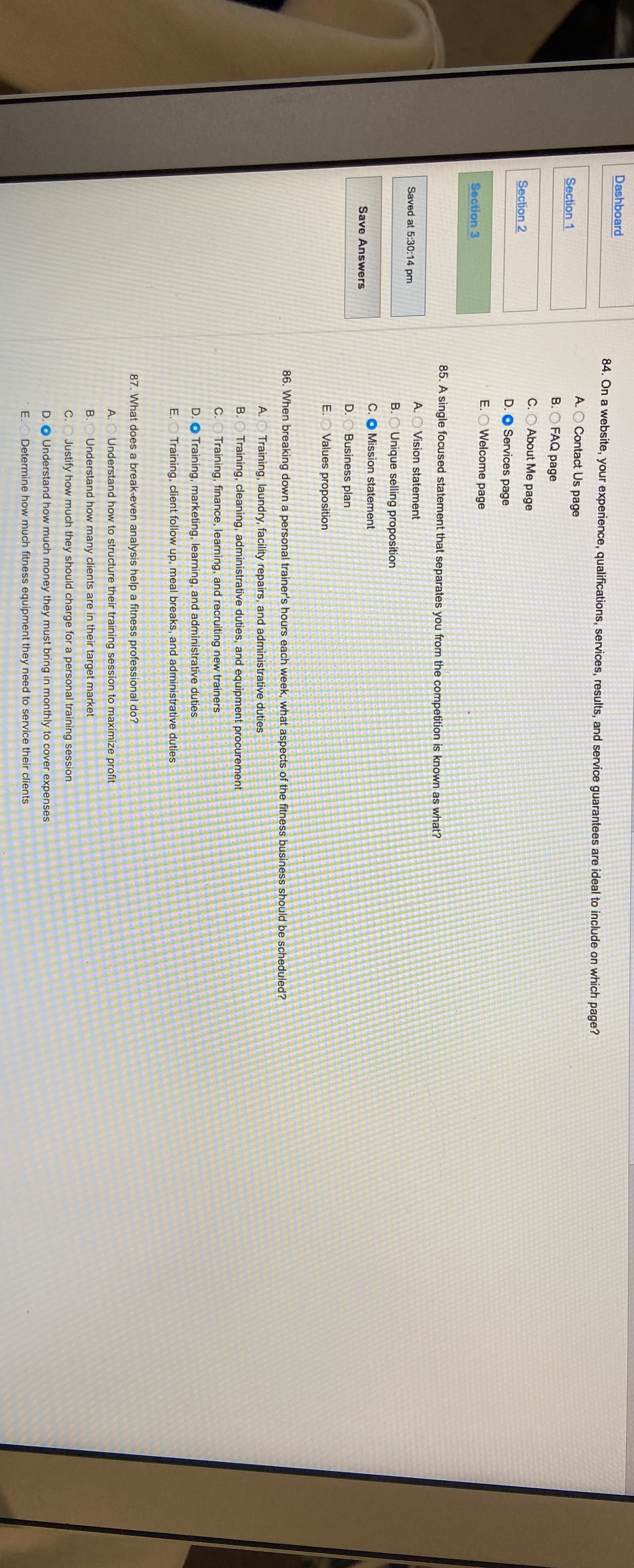  Dashboard 84. On a website, your experience, qualifications, services, results, and