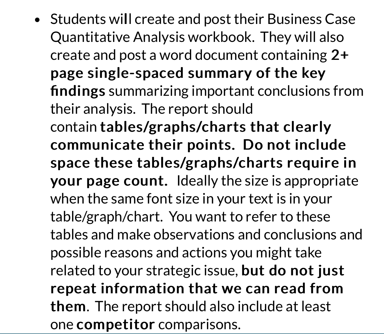  Students will create and post their Business Case Quantitative Analysis workbook.