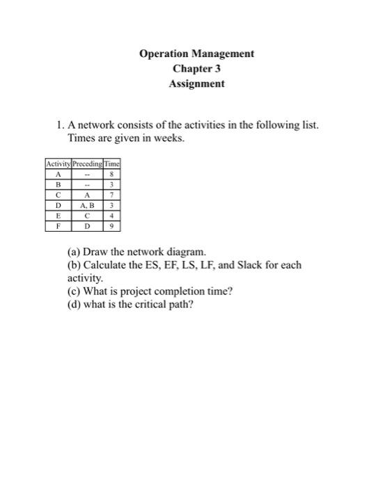 solve the following with steps please Operation Management Chapter 3 Assignment 1.