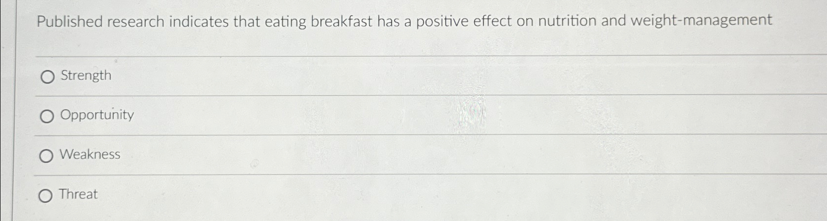  Published research indicates that eating breakfast has a positive effect on