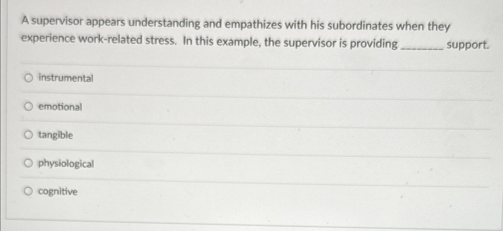  A supervisor appears understanding and empathizes with his subordinates when they