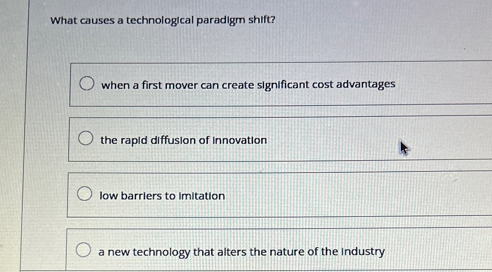  What causes a technological paradigm shift? when a first mover can