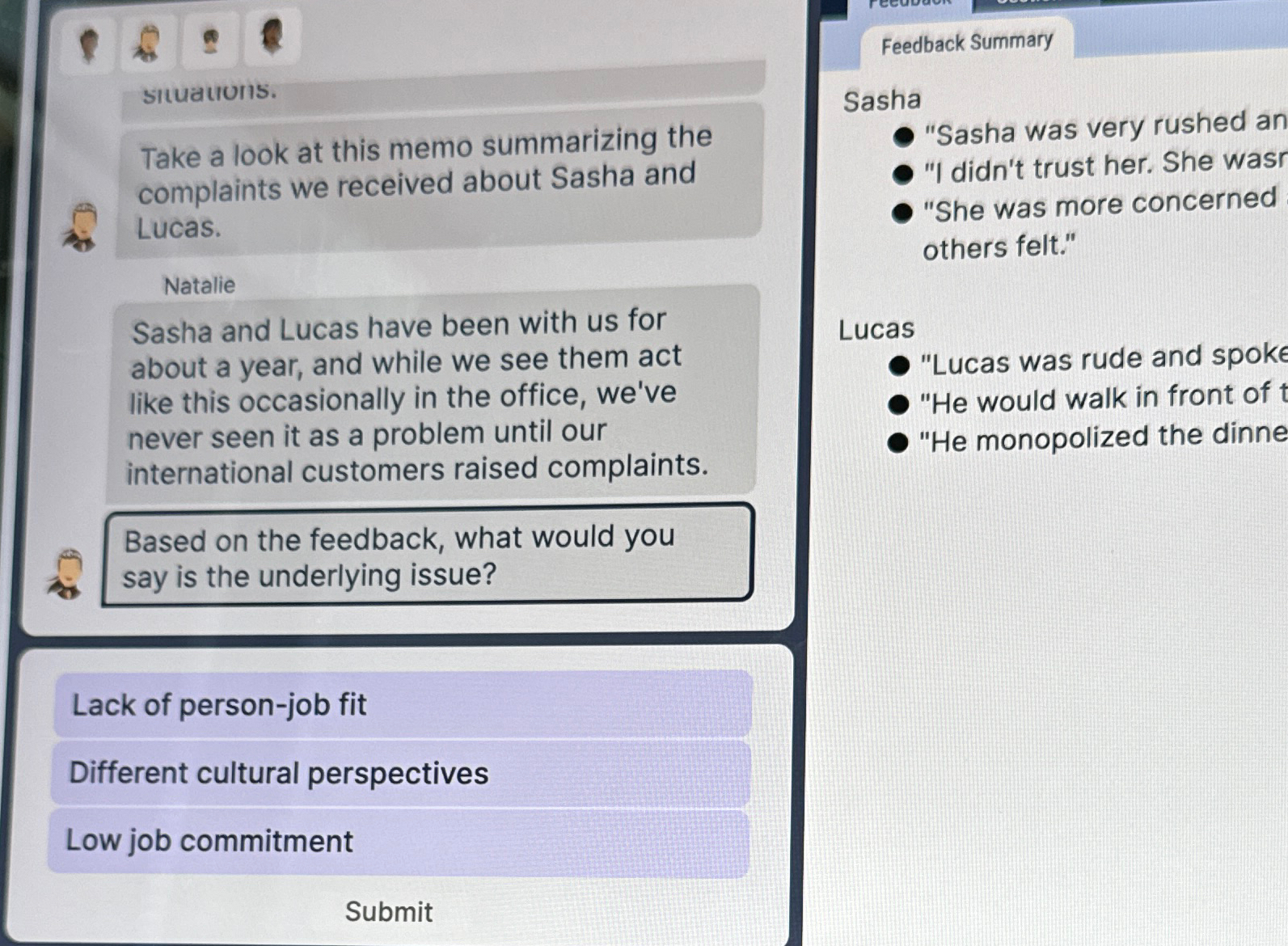  Feedback Summary stuations. Take a look at this memo summarizing the