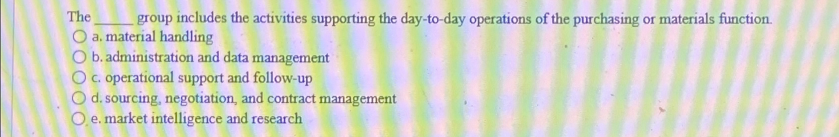  The group includes the activities supporting the day-to-day operations of the
