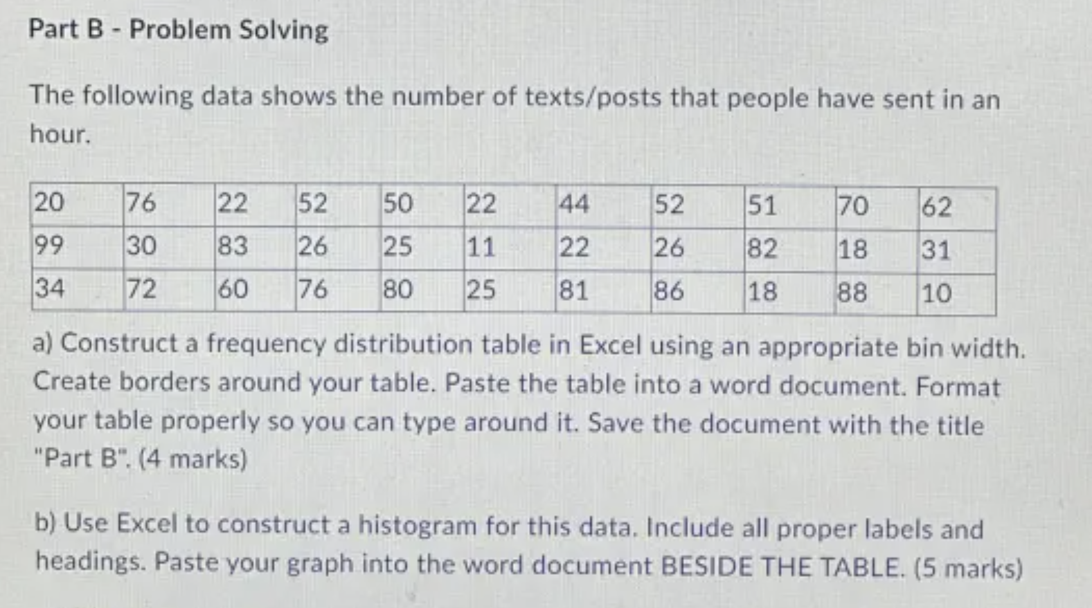  Part B - Problem Solving The following data shows the number