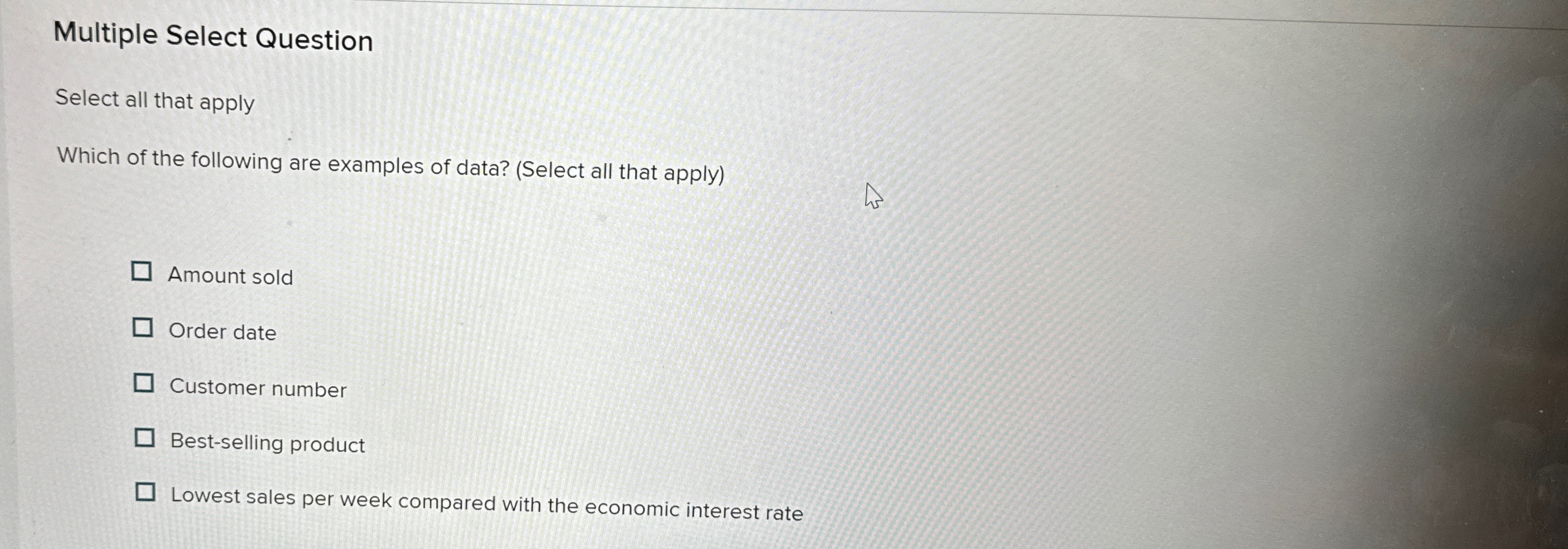  Multiple Select Question Select all that apply Which of the following