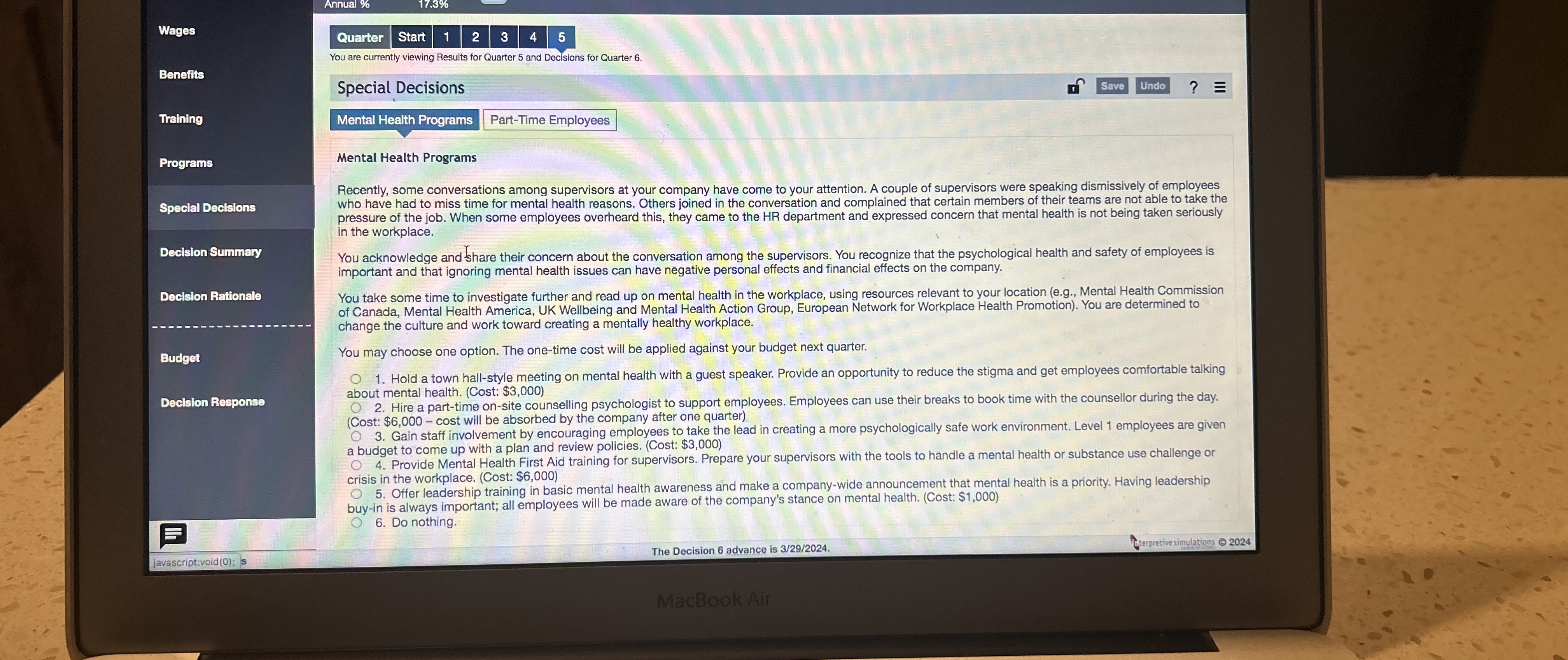  Wages Benefits Training Programs Special Decisions Decision Summary Decision Rationale Budget