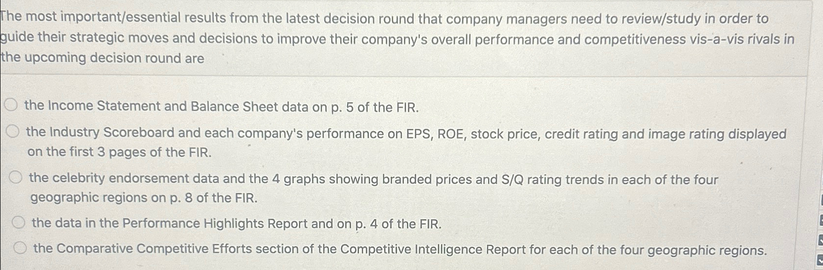  The most important/essential results from the latest decision round that company