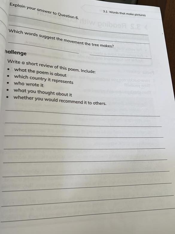  Explain your answer to Question 6. 3.1 Words that moke pictures