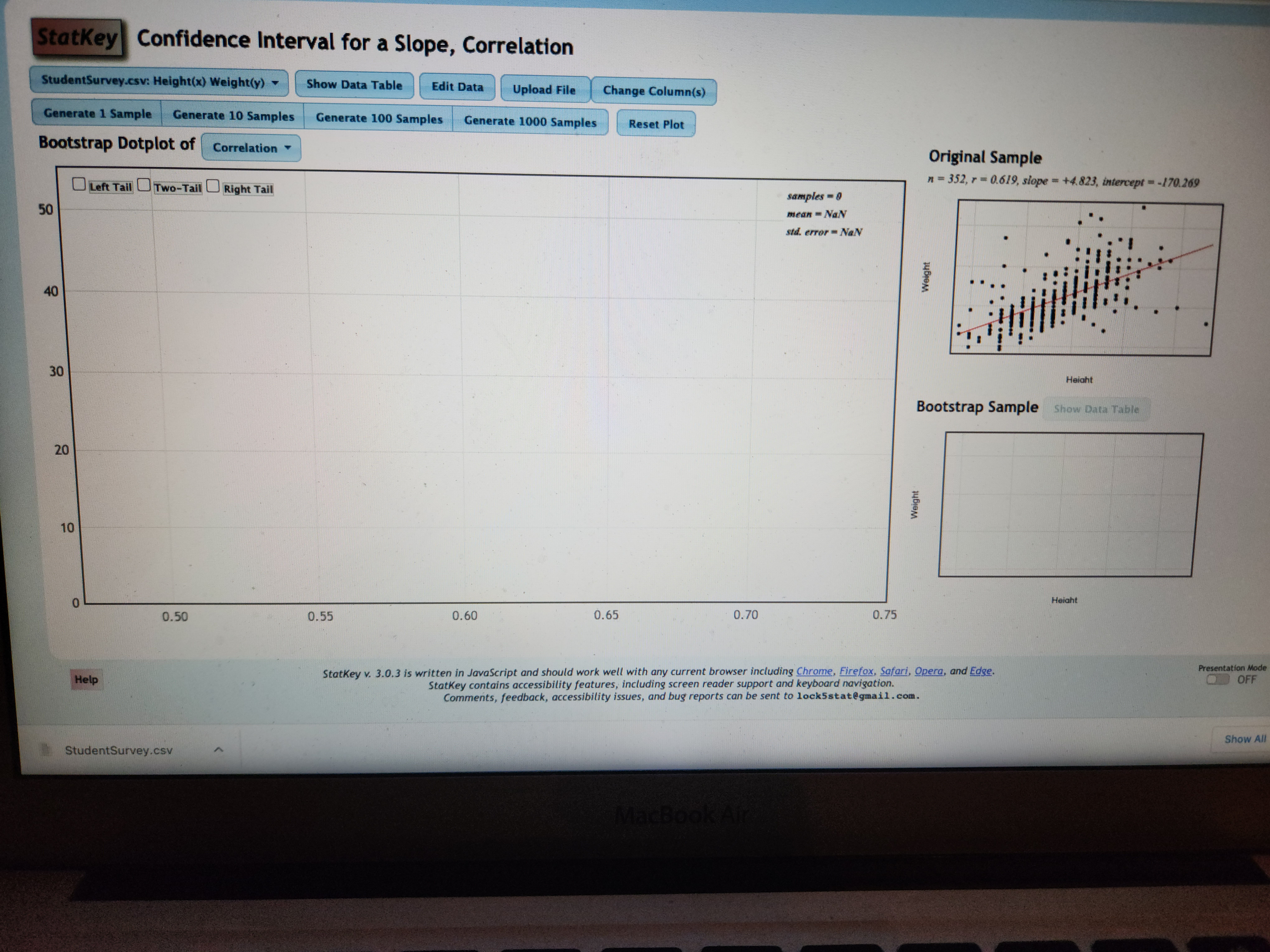 Section 3.4: Practice with StatKey 7. Open the StatKey menu item Bootstrap