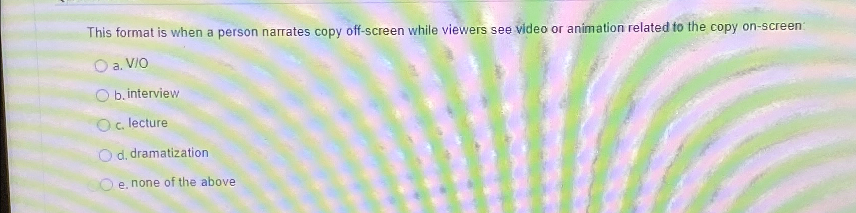  This format is when a person narrates copy off-screen while viewers