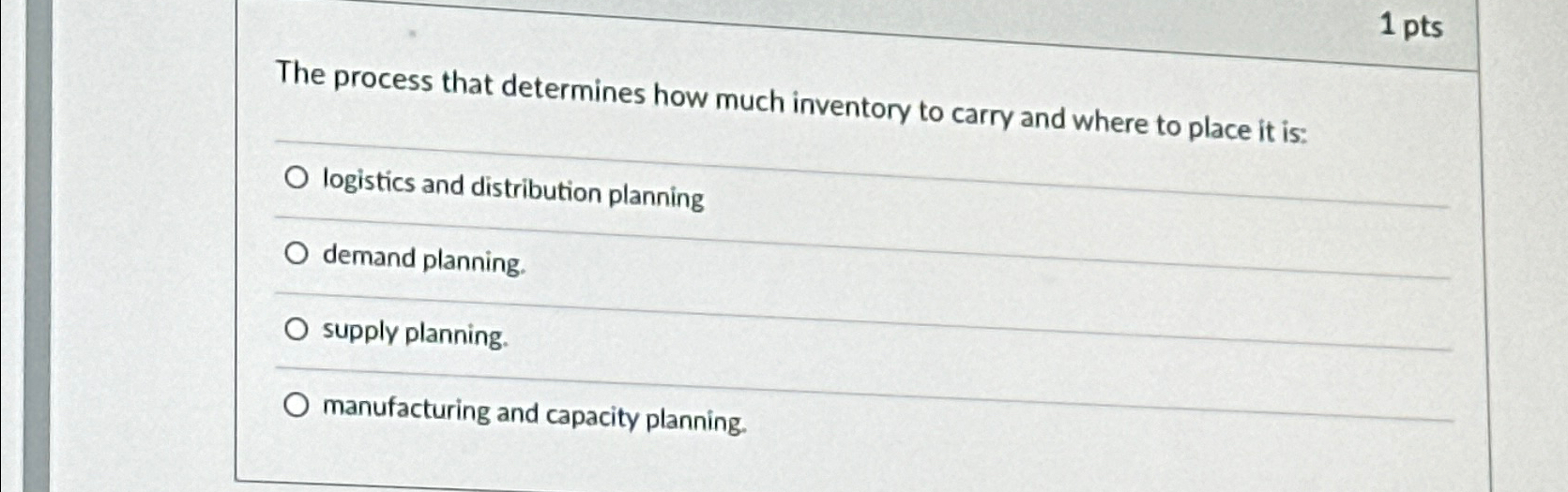  1 pts The process that determines how much inventory to carry