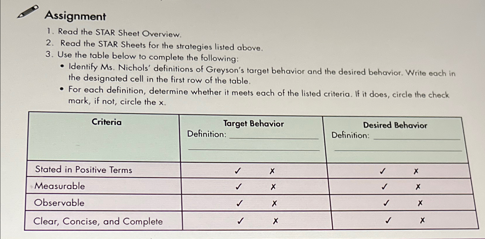  Assignment Read the STAR Sheet Overview. Read the STAR Sheets for