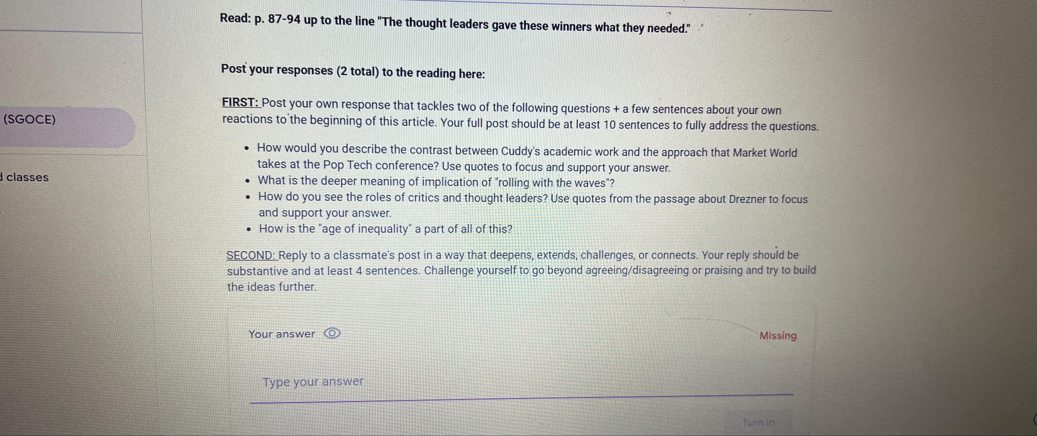  Read: p.87-94 up to the line "The thought leaders gave these