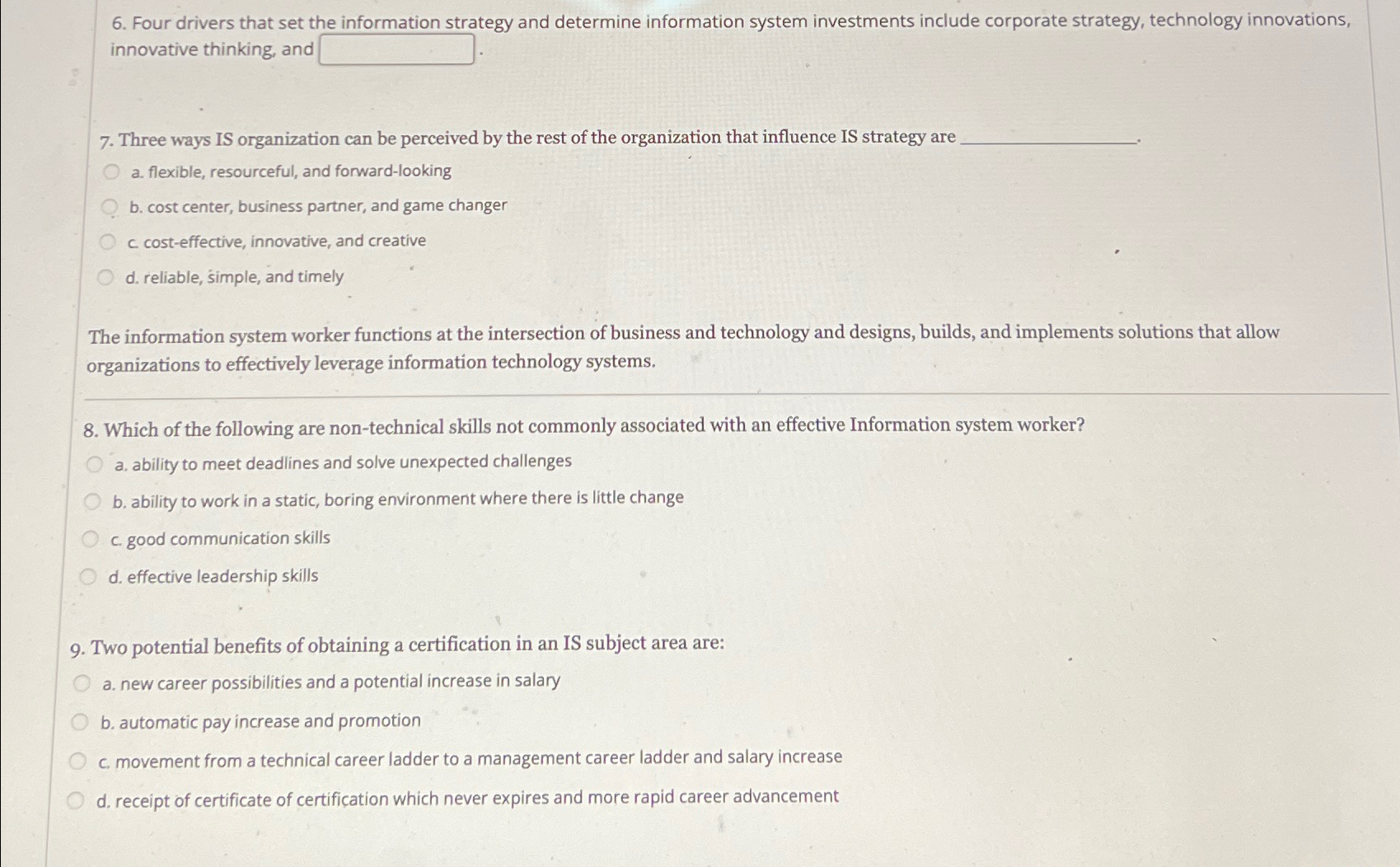  Four drivers that set the information strategy and determine information system