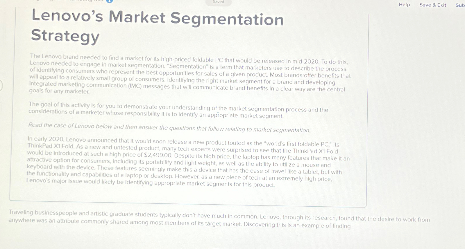  Saved Help Save & Exit Lenovo's Market Segmentation Strategy The Lenovo