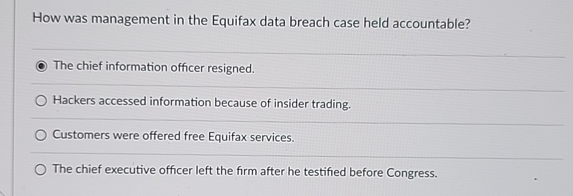  How was management in the Equifax data breach case held accountable?