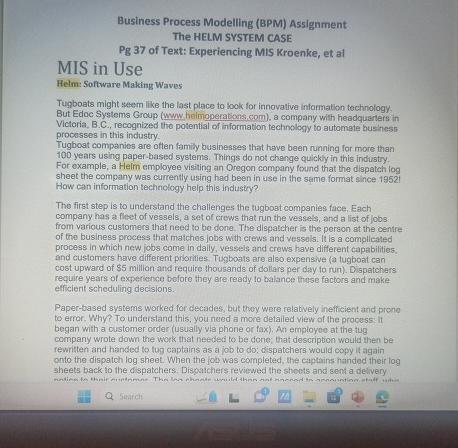  Business Process Modelling (BPM) Assignment The HELM SYSTEM CASE Pg 37