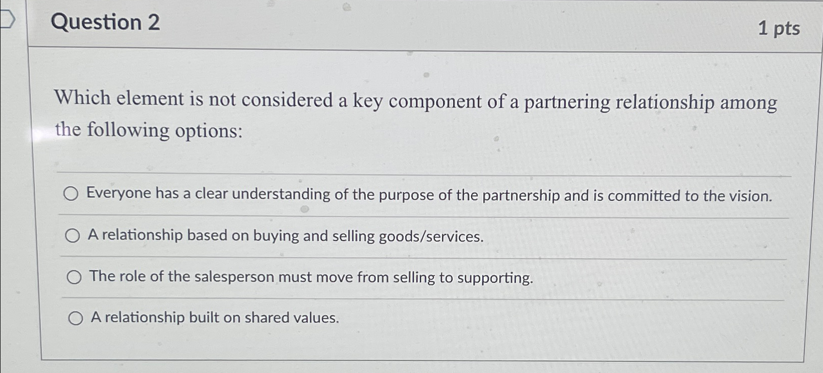  Question 2 1 pts Which element is not considered a key