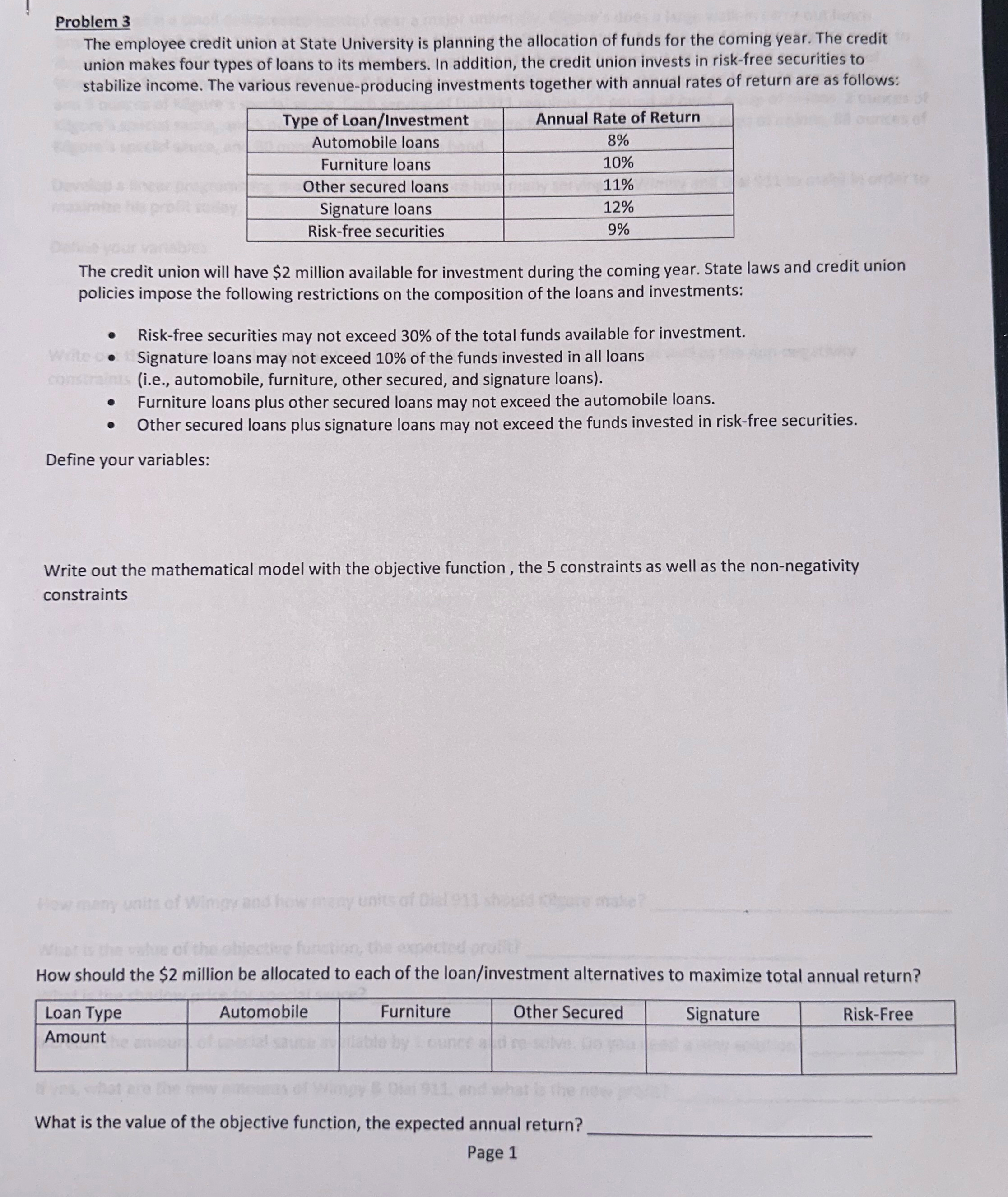  For problem 3 answer questions 1-4. 