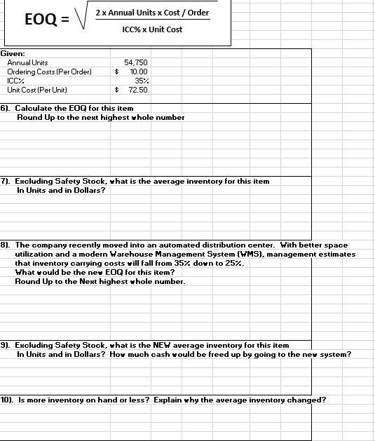** PLEASE ANSWER QUESTIONS 7-10** 12 Annual Units x Cost /