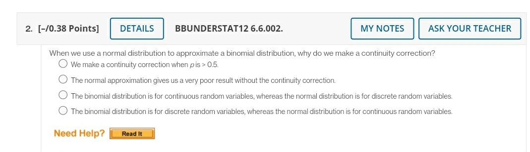 help please 2. [40.38 Points] DETAILS BBUNDERSTAT'IZ 6.6.002. MY NOTES ASK YOUR