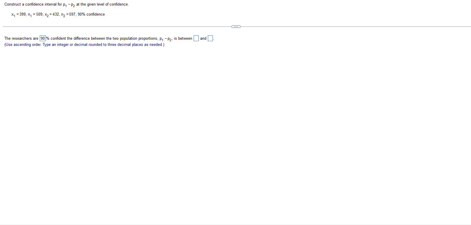 Construct a confidence interval for P, - P2 at the given