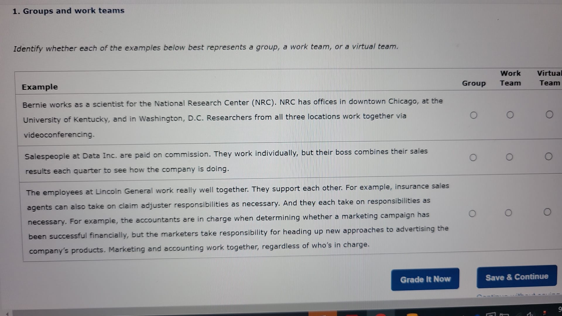  Identify whether each of the examples below best represents a group,