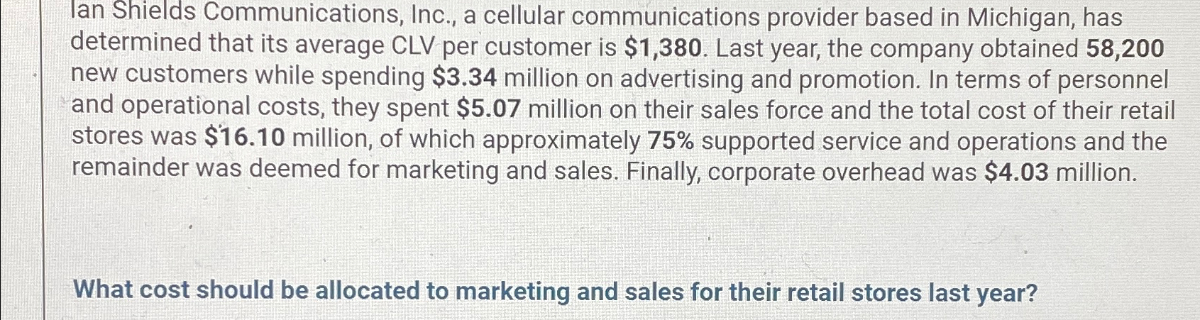 lan Shields Communications, Inc., a cellular communications provider based in Michigan,